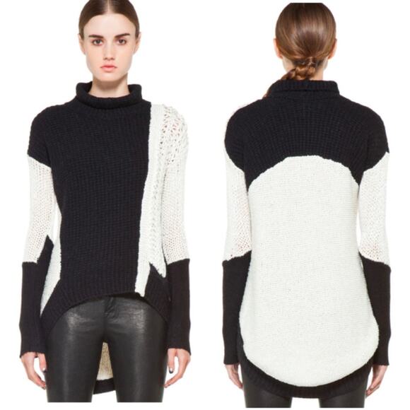 Helmut Lang silk wool alpaca blend turtleneck sweater black ivory small - Picture 1 of 9